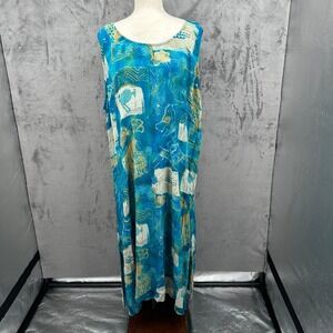 We Be Bop 3X Blue Abstract Rayon Sleeveless Maxi Dress‎ Boho Beach Resort Wear